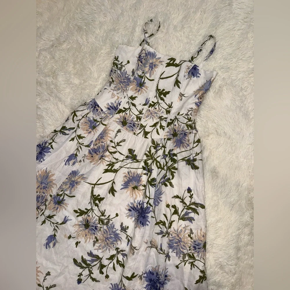 New Reformation Katarin Floral Linen A-Line Serenity Print Midi-Dress sz 12 - Picture 4 of 9